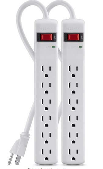 Belkin Power Strip Surge Protector - 6 AC Multiple Outlets, 2 ft Long Heavy Duty Metal Extension Cord