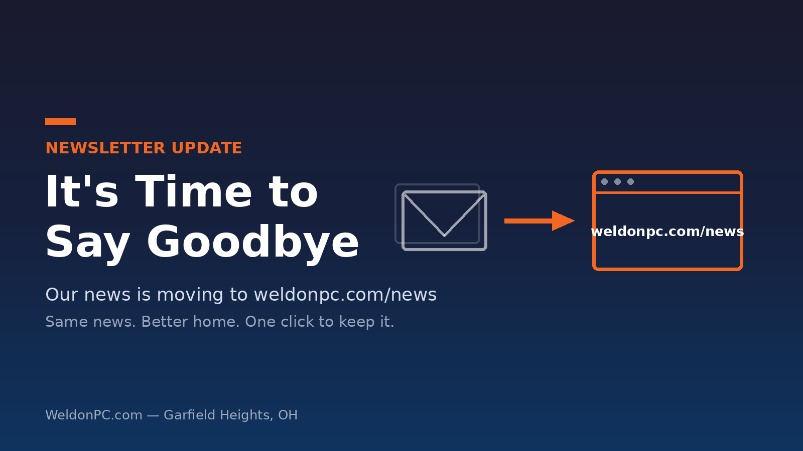 It's Time to Say Goodbye — WeldonPC News Is Moving
