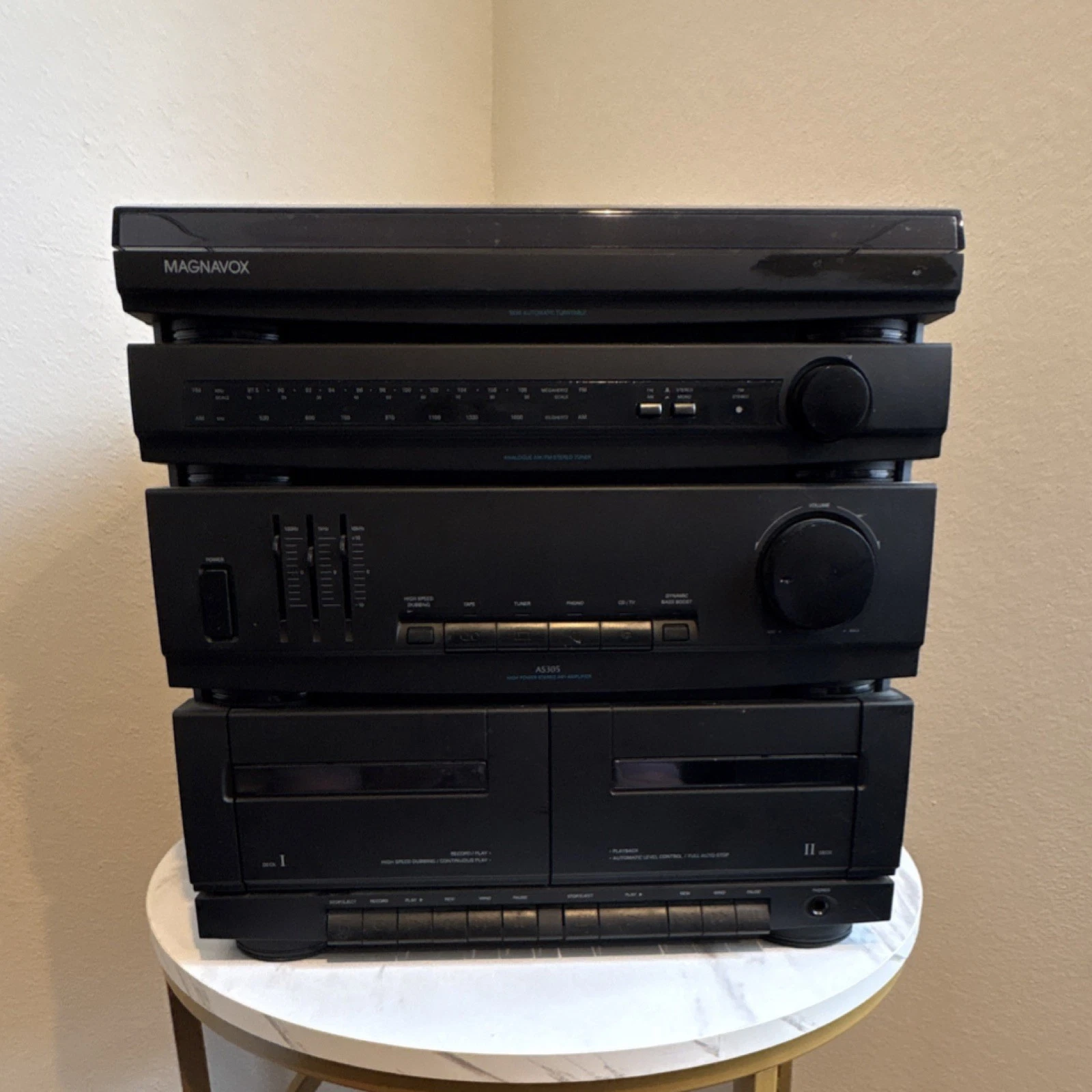 Magnavox AS305 Hi-Fi Stereo Amplifier Cassette Phono Dynamic Bass Boost AM/FM