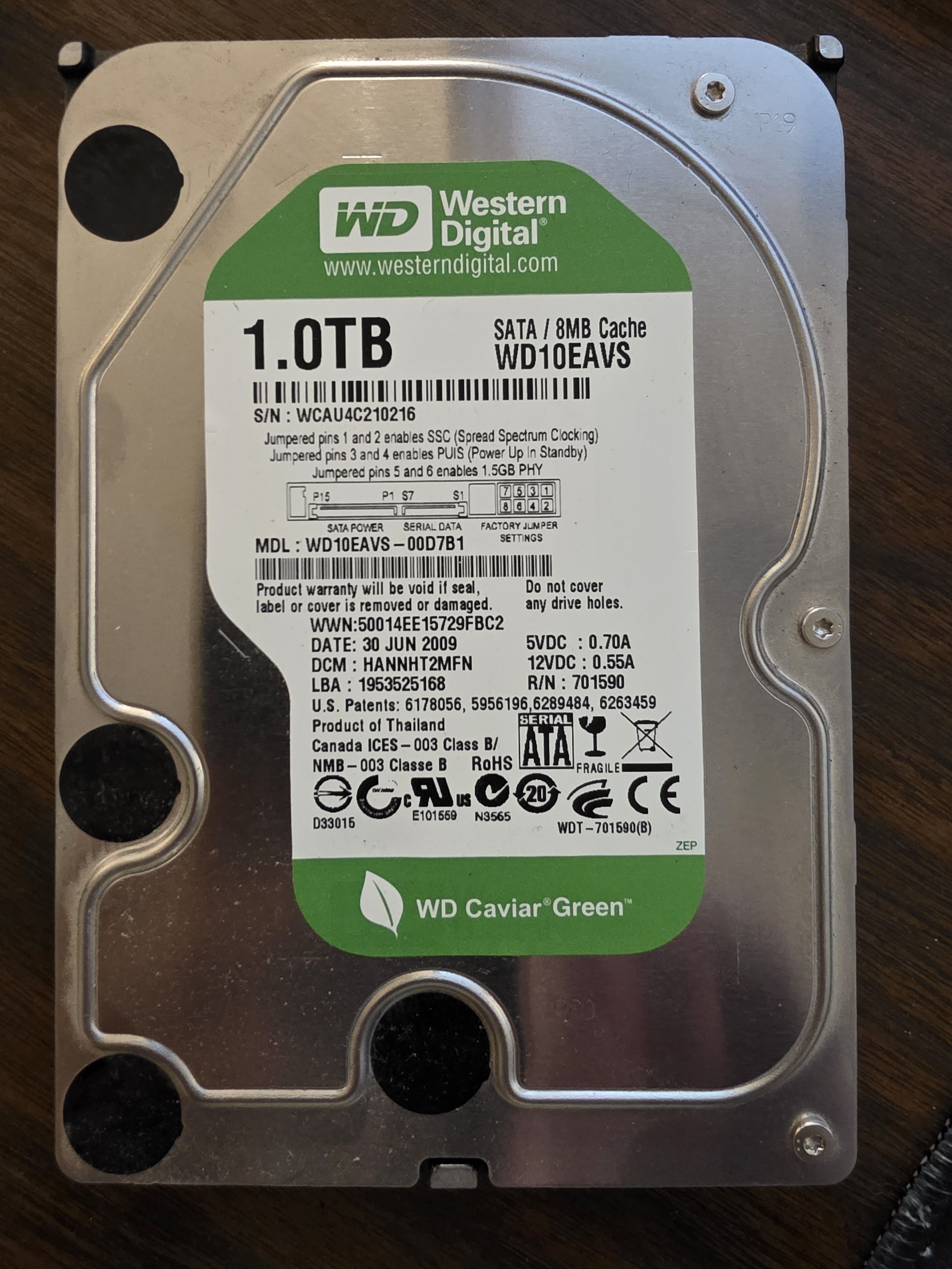 Western Digital Caviar Green 1TB SATA 3.5" Hard Drive WD10EAVS (8MB Cache)