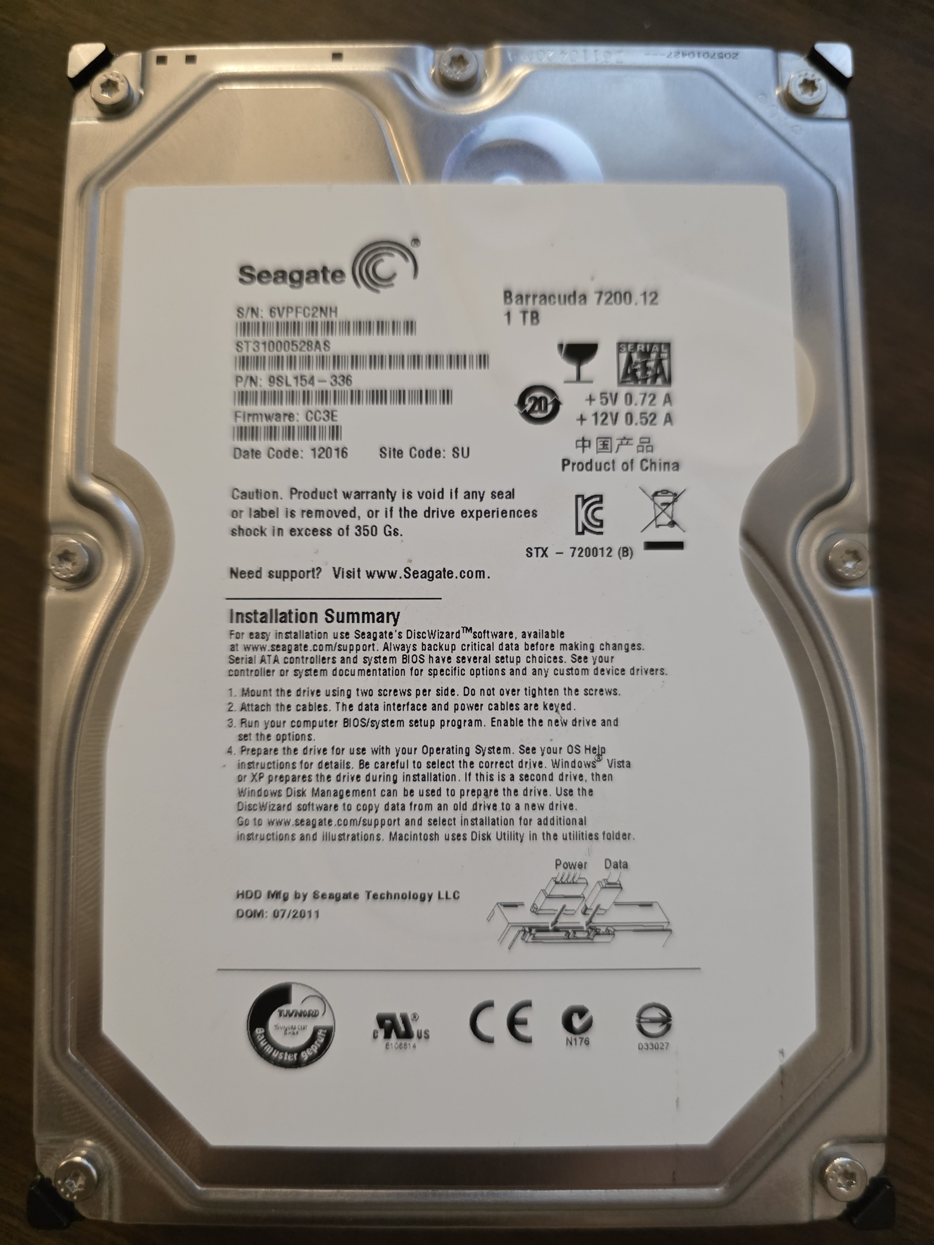 Seagate Barracuda 7200.12 1TB SATA 3.5" Hard Drive (ST31000528AS, 7200 RPM)
