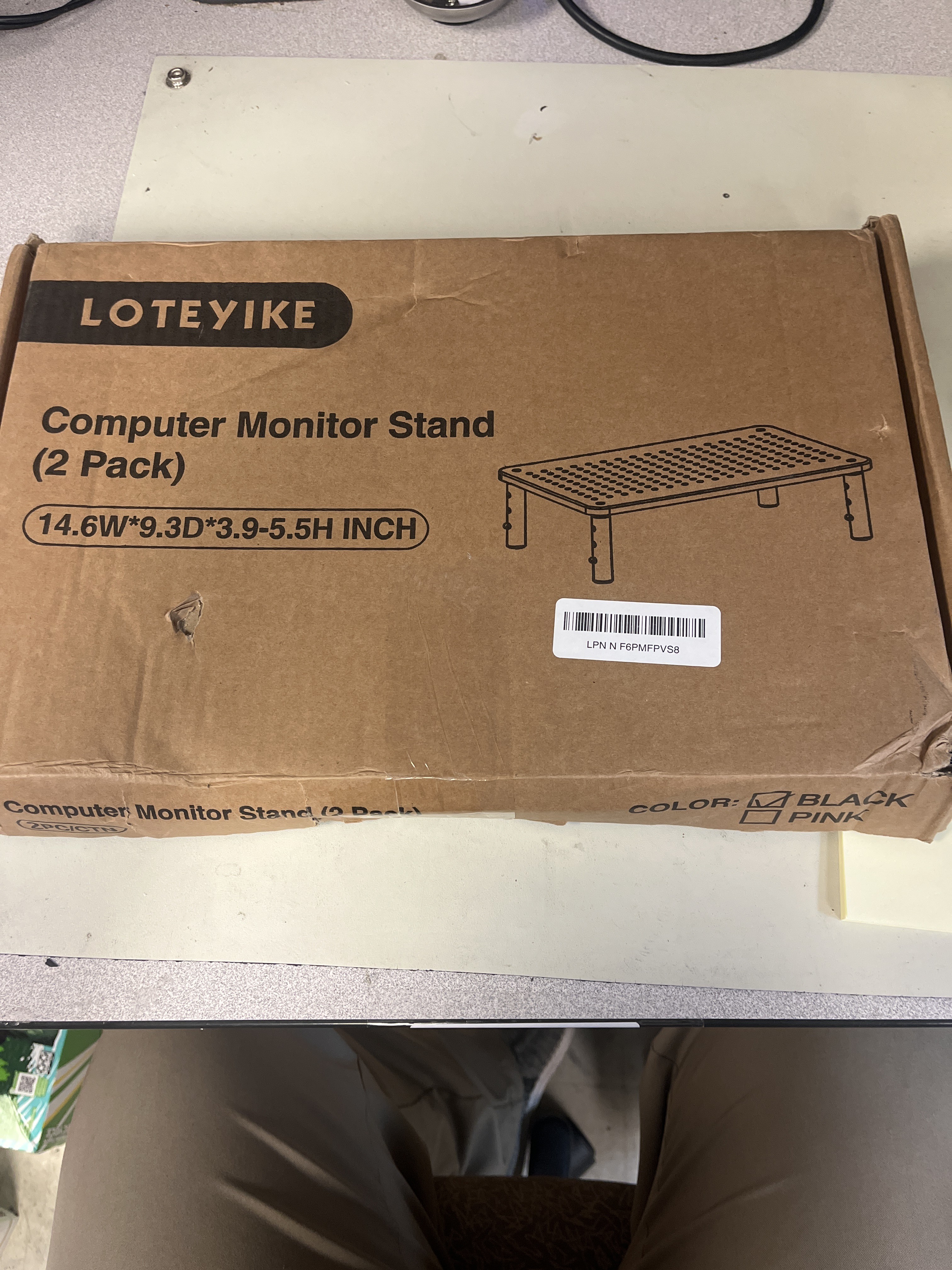 LOTEYIKE Computer Monitor Stand Riser (2-Pack), Adjustable Metal Mesh, Black, 14.6"W