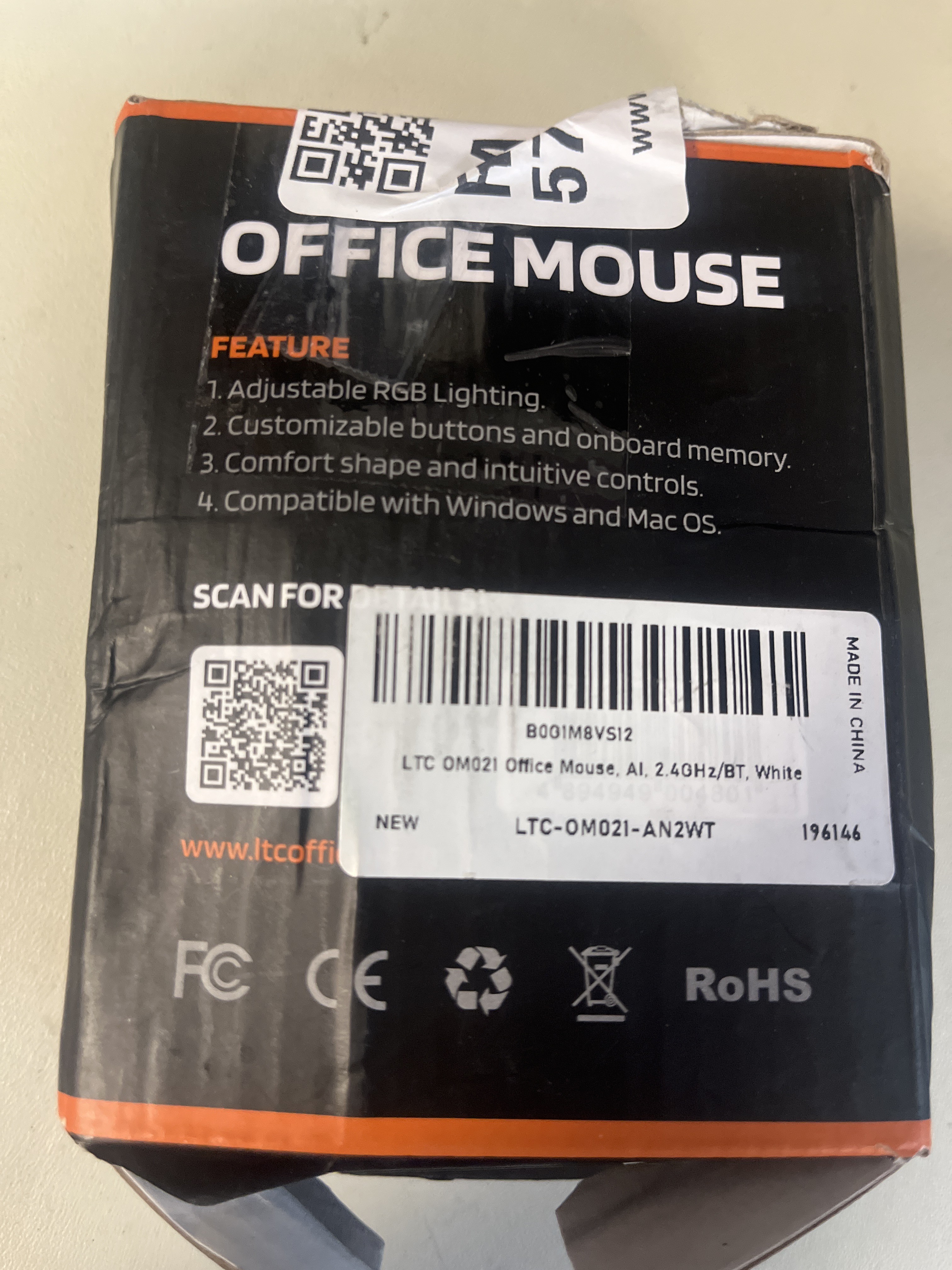 LTC OM021 Wireless AI Mouse (BT 5.0 / 2.4GHz, Rechargeable, White) - LTC-OM021-AN2WT