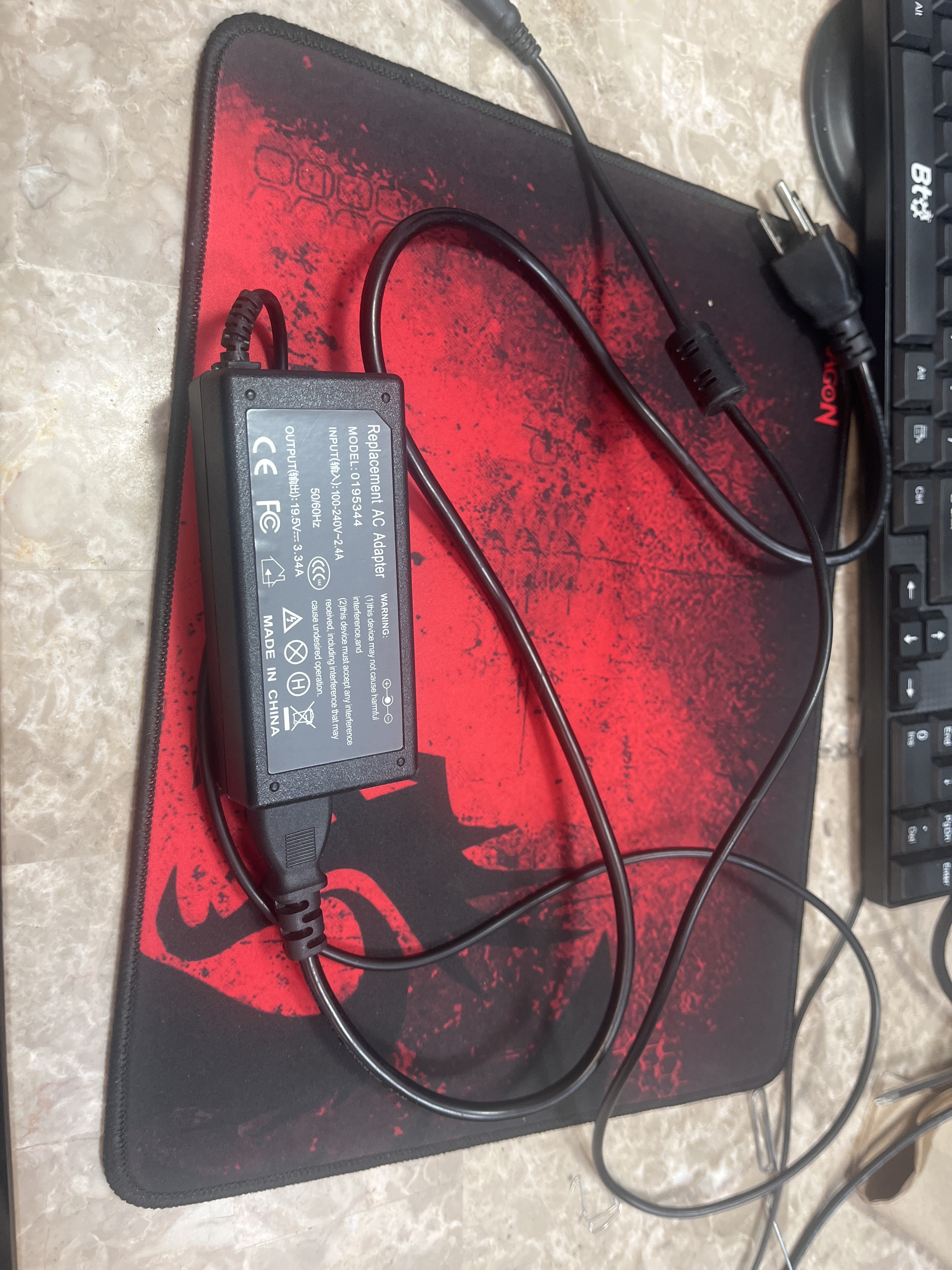 Replacement 65W Laptop AC Adapter 19.5V 3.34A (Dell-Compatible) Model 0195344
