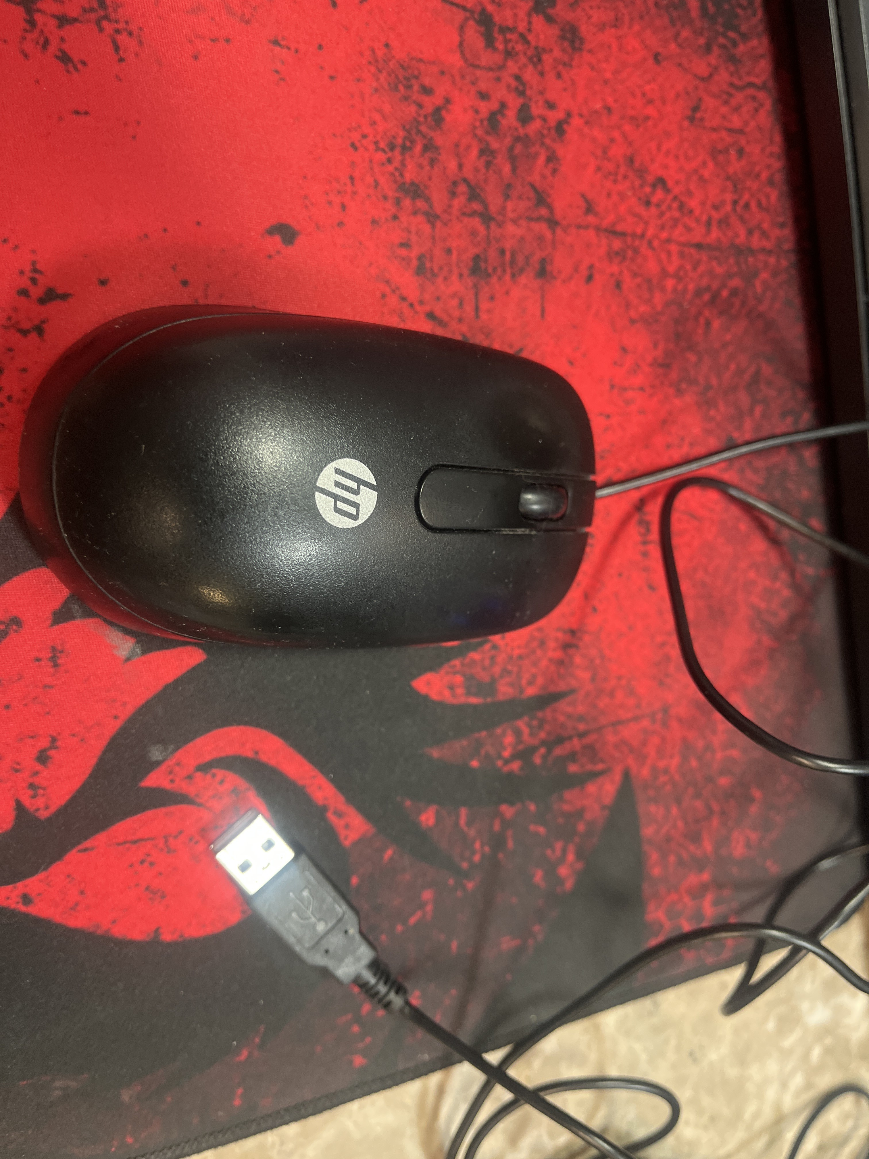 HP Wired USB Optical Mouse (Black, 3-Button with Scroll Wheel)